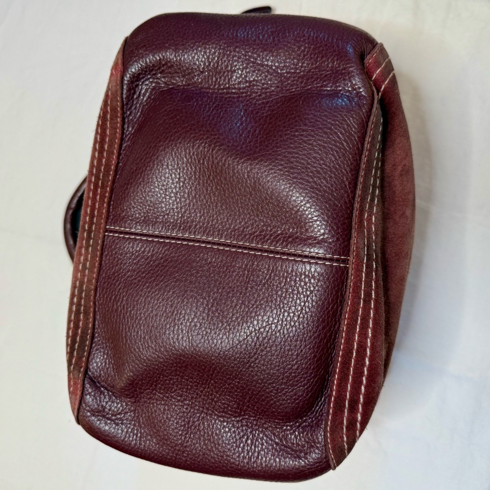 Cole Haan Burgundy Suede and Leather Bucket Shoulder Bag - Picture 3 of 10